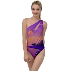 Sunset Sea Ocean Purple Pink Flowers Stone To One Side Swimsuit