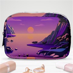 Sunset Sea Ocean Purple Pink Flowers Stone Make Up Pouch (small)