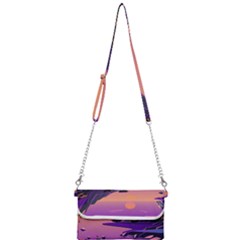 Sunset Sea Ocean Purple Pink Flowers Stone Mini Crossbody Handbag