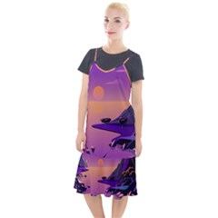 Sunset Sea Ocean Purple Pink Flowers Stone Camis Fishtail Dress by Jancukart