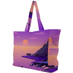 Sunset Sea Ocean Purple Pink Flowers Stone Simple Shoulder Bag