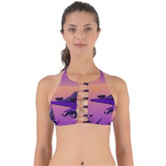 Sunset Sea Ocean Purple Pink Flowers Stone Perfectly Cut Out Bikini Top