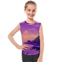 Sunset Sea Ocean Purple Pink Flowers Stone Kids  Mesh Tank Top View1