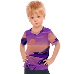 Sunset Sea Ocean Purple Pink Flowers Stone Kids  Sports Tee