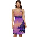 Sunset Sea Ocean Purple Pink Flowers Stone V-Neck Pocket Summer Dress  View1