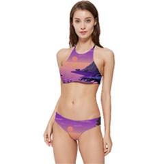 Sunset Sea Ocean Purple Pink Flowers Stone Banded Triangle Bikini Set