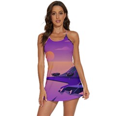 Sunset Sea Ocean Purple Pink Flowers Stone 2-in-1 Flare Activity Dress