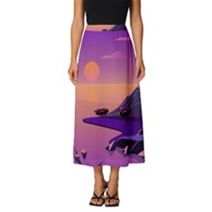 Sunset Sea Ocean Purple Pink Flowers Stone Classic Midi Chiffon Skirt