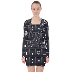 Timeline Character Symbols Alphabet Literacy Read V-neck Bodycon Long Sleeve Dress by Jancukart