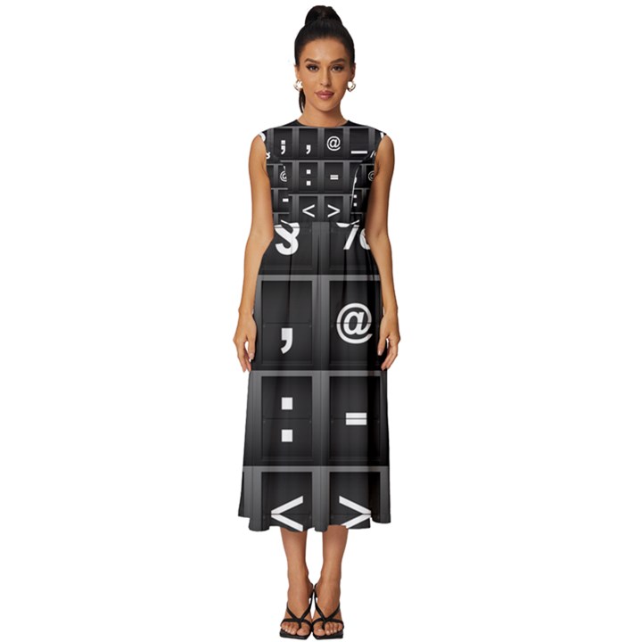 Timeline Character Symbols Alphabet Literacy Read Sleeveless Round Neck Midi Dress