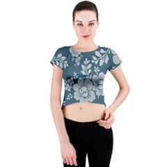 Flowers Design Floral Pattern Stems Plants Crew Neck Crop Top