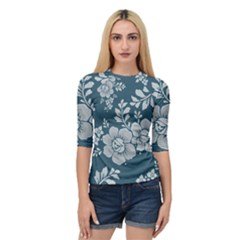 Flowers Design Floral Pattern Stems Plants Quarter Sleeve Raglan Tee