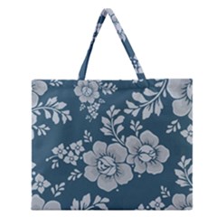 Flowers Design Floral Pattern Stems Plants Zipper Large Tote Bag