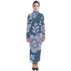 Flowers Design Floral Pattern Stems Plants Turtleneck Maxi Dress