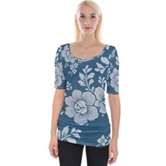 Flowers Design Floral Pattern Stems Plants Wide Neckline Tee