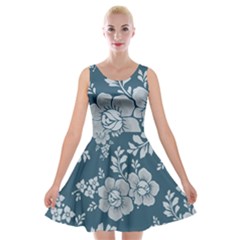 Flowers Design Floral Pattern Stems Plants Velvet Skater Dress