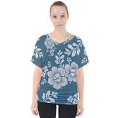 Flowers Design Floral Pattern Stems Plants V-neck Dolman Drape Top