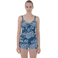 Flowers Design Floral Pattern Stems Plants Tie Front Two Piece Tankini