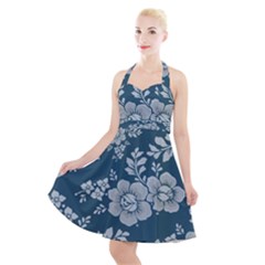 Flowers Design Floral Pattern Stems Plants Halter Party Swing Dress 