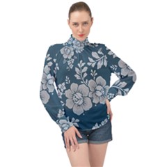 Flowers Design Floral Pattern Stems Plants High Neck Long Sleeve Chiffon Top by Jancukart