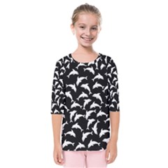 Dolphins Fish Pattern Ocean Sea Fins Aquatic Kids  Quarter Sleeve Raglan Tee