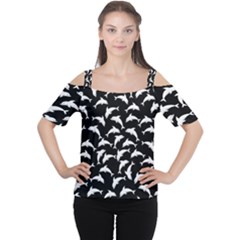 Dolphins Fish Pattern Ocean Sea Fins Aquatic Cutout Shoulder Tee