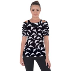 Dolphins Fish Pattern Ocean Sea Fins Aquatic Shoulder Cut Out Short Sleeve Top