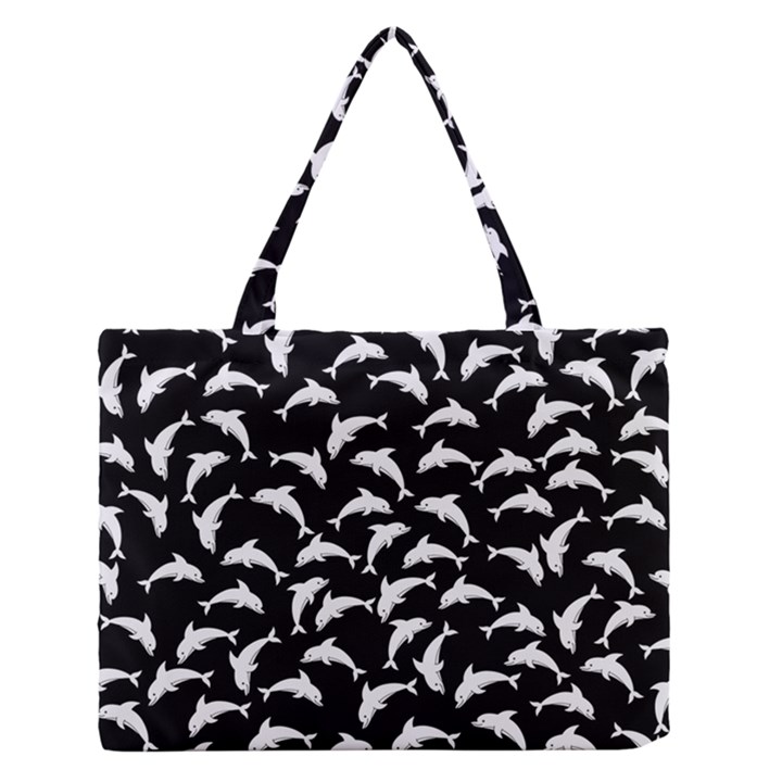 Dolphins Fish Pattern Ocean Sea Fins Aquatic Zipper Medium Tote Bag