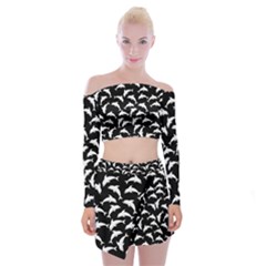 Dolphins Fish Pattern Ocean Sea Fins Aquatic Off Shoulder Top With Mini Skirt Set