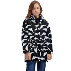 Dolphins Fish Pattern Ocean Sea Fins Aquatic Kid s Hooded Longline Puffer Jacket by Jancukart