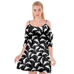 Dolphins Fish Pattern Ocean Sea Fins Aquatic Cutout Spaghetti Strap Chiffon Dress