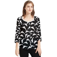 Dolphins Fish Pattern Ocean Sea Fins Aquatic Chiffon Quarter Sleeve Blouse