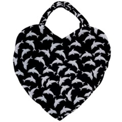 Dolphins Fish Pattern Ocean Sea Fins Aquatic Giant Heart Shaped Tote