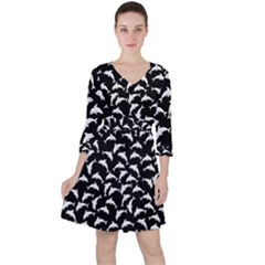 Dolphins Fish Pattern Ocean Sea Fins Aquatic Quarter Sleeve Ruffle Waist Dress