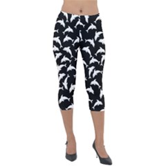 Dolphins Fish Pattern Ocean Sea Fins Aquatic Lightweight Velour Capri Leggings 