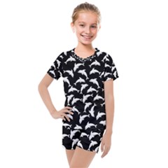 Dolphins Fish Pattern Ocean Sea Fins Aquatic Kids  Mesh Tee And Shorts Set