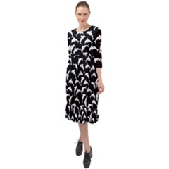 Dolphins Fish Pattern Ocean Sea Fins Aquatic Ruffle End Midi Chiffon Dress