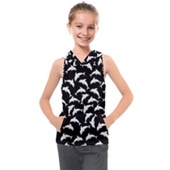 Dolphins Fish Pattern Ocean Sea Fins Aquatic Kids  Sleeveless Hoodie by Jancukart