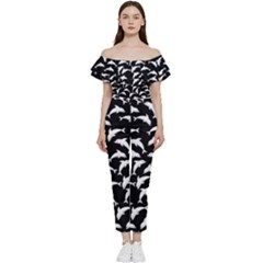 Dolphins Fish Pattern Ocean Sea Fins Aquatic Off Shoulder Ruffle Top Jumpsuit