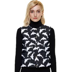 Dolphins Fish Pattern Ocean Sea Fins Aquatic Women s Short Button Up Puffer Vest