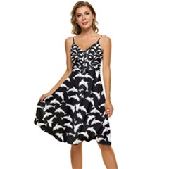 Dolphins Fish Pattern Ocean Sea Fins Aquatic Sleeveless Tie Front Chiffon Dress