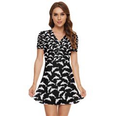 Dolphins Fish Pattern Ocean Sea Fins Aquatic V-neck High Waist Chiffon Mini Dress