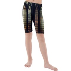 Stained Glass Window Gothic Haunted Eerie Kids  Mid Length Swim Shorts by Jancukart