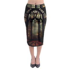 Stained Glass Window Gothic Haunted Eerie Midi Pencil Skirt by Jancukart