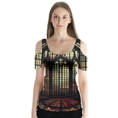 Stained Glass Window Gothic Haunted Eerie Butterfly Sleeve Cutout Tee 