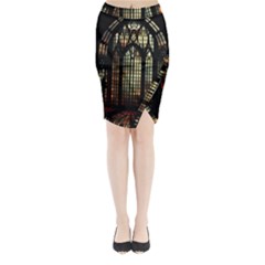 Stained Glass Window Gothic Haunted Eerie Midi Wrap Pencil Skirt by Jancukart