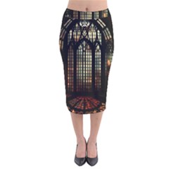 Stained Glass Window Gothic Haunted Eerie Velvet Midi Pencil Skirt by Jancukart