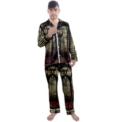 Stained Glass Window Gothic Haunted Eerie Men s Long Sleeve Satin Pajamas Set by Jancukart