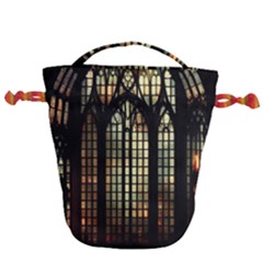 Stained Glass Window Gothic Haunted Eerie Drawstring Bucket Bag by Jancukart