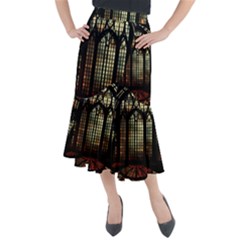 Stained Glass Window Gothic Haunted Eerie Midi Mermaid Skirt by Jancukart